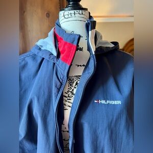Tommy Hilfiger Navy Windbreaker with Red and Gray Details